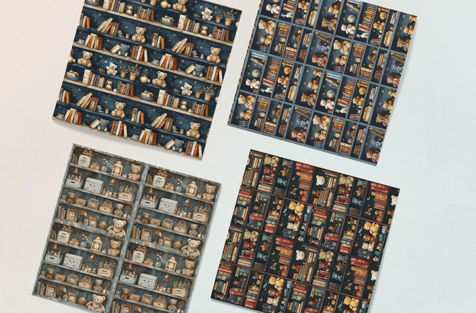 Child’s Room Bookcase Seamless Patterns, Bookshelf Digital Papers, Cozy ...