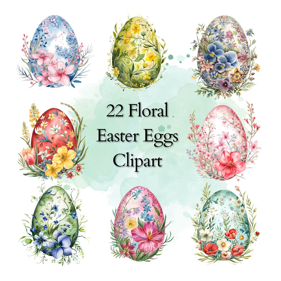 Watercolor Easter Eggs Clipart, Floral Easter Egg Clipart, Cute Spring ...