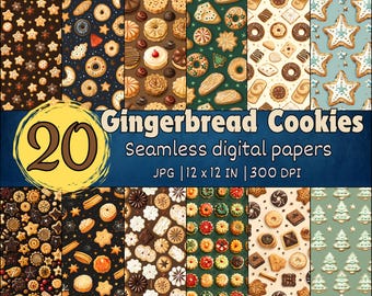 Gingerbread Cookies Seamless Pattern, Christmas Cookies Digital Papers, Cute Pastry Designs, Sweet Christmas Wallpapers And Backgrounds