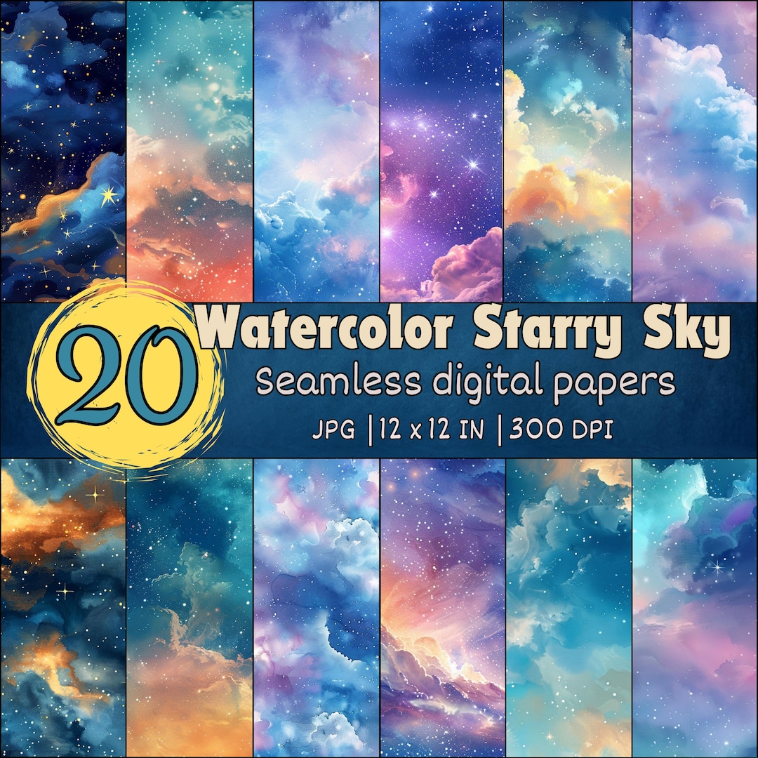 Dreamy Starry Sky Seamless Patterns, Cosmic Digital Papers, Soft ...