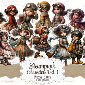Steampunk Fussy Cuts Druckbare Steampunk Mädchen Jungen Vintage Junk Journal Skurril Scrapbook Zubehör Kartenherstellung Digitale Steampunk Ephemera