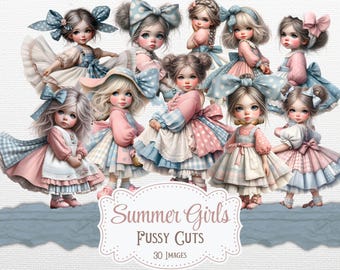 Cottagecore Summer Girls Fussy Cuts: Vintage Paper Dolls (Digital Download)