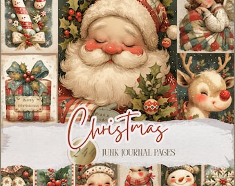 Christmas Junk Journal Pages – Holiday Printables, Vintage Xmas Scrapbook Ephemera, Digital Download