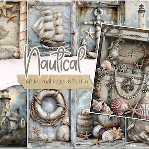 Ocean Junk Journal Pages imprimables côtières Feuilles de collage maritime Arrière-plans marins Éphémères nautiques Plage Artisanat Papiers Téléchargement numérique
