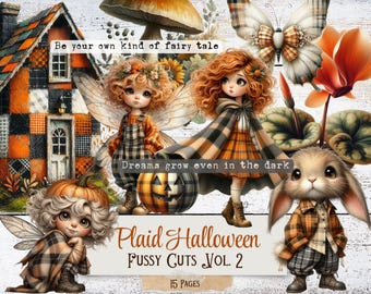 Halloween Fairy Fussy Cuts – Plaid Witchy Ephemera (Digital Download)