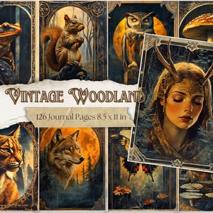 Pagine di diario vintage di Woodland Junk, Fantasy Forest, carte digitali, autunno, natura, animali della foresta, scrapbooking, stampabile, fauna selvatica, effimeri