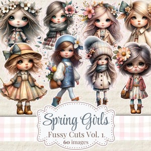 Printemps filles coupes difficiles Cottage Girl imprimables lunatique fille indésirable journal Scrapbooking imprimable fournitures fabrication de cartes éphémères numériques Cricut