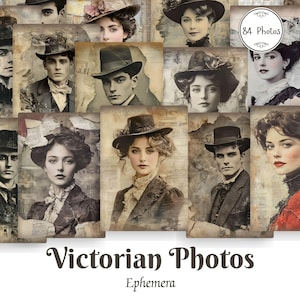 Éphémères photos de l'époque victorienne, vieilles photos vintage en lambeaux, kit imprimable de journal indésirable, kit de scrapbooking vintage, créations numériques des années 1900 en papier