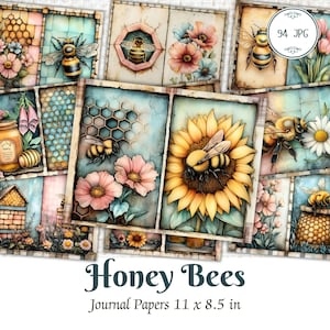 Aquarel Bee Junk Journal Pages Vintage Bee Printables Rustieke Bijen Scrapbooking Supplies Bijenteelt Digitale Papers Honeybee Ephemera