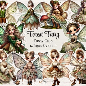 Fée des forêts coupes pointilleuses Clipart fée imprimables fantaisiste indésirable journal Faerie scrapbooking fournitures vintage carterie enchanté éphémères