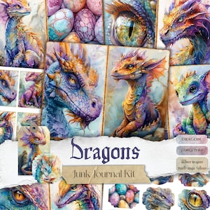 Dragon Junk Journal Kit mystieke fantasie kortstondige vintage drakenpagina's mythische plakboek afdrukbare middeleeuwse collagebladen Enchanted Papers