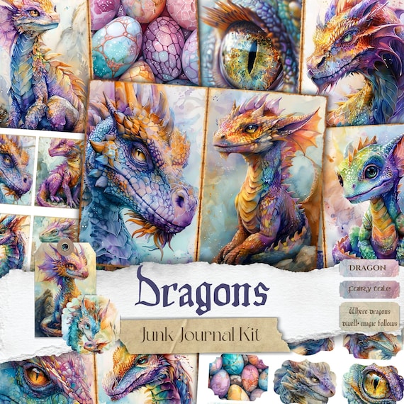 Dragon Junk Journal Kit: Mystical Ephemera, Fantasy Scrapbook Pages (Digital Download)