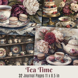 Vintage Tea Time Junk Journal Seiten Teetassen Printables Tee-Party Digitale Papiere Nachmittagstee Scrapbooking Tee Ephemera Viktorianische Teedrucke