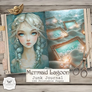 Mermaid Lagoon Junk Journal Pages – afdrukbare ephemera oceaan, onderwaterfantasie, kustscrapbooking (digitale download) afbeelding 1