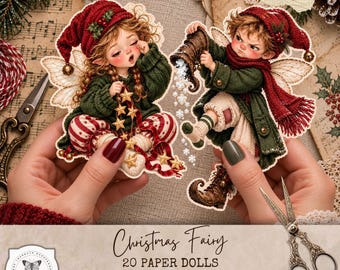 Printable Christmas Fairy Fussy Cuts, Whimsical Elf Paper Dolls PNG, Holiday Junk Journal Ephemera, Vintage Scrapbook, Digital Download