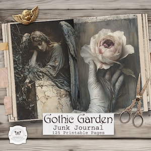Gothic Garten Junk Journal Seiten: Dunkel romantische Ephemera zum Ausdrucken (Digitaler Download)