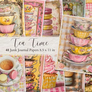 Vintage Tee Junk Journal Seiten Tee Zeit Printables Teeparty Scrapbooking Zubehör Viktorianische Teetassen Digitale Papiere Nachmittagstee Ephemera