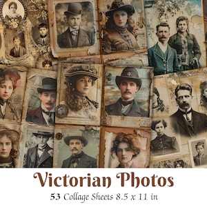 Fotos da era vitoriana, páginas de diário de lixo, imprimíveis dos anos 1900, suprimentos para scrapbook vitoriano, folhas de colagem antigas, fotos antigas, itens efêmeros, kit digital