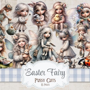 Découpes originales de fées de Pâques - Imprimables de fées fantaisistes - Imprimables éphémères de Pâques pour des journaux indésirables, embellissements de scrapbooking des fées du printemps, découpes de Pâques