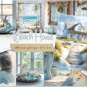 Beach House Junk Journal Pages Coastal Printables Ocean Collage Sheets Nautische ephemera Seaside Digital Papers Summer Scrapbook Sea Cottage