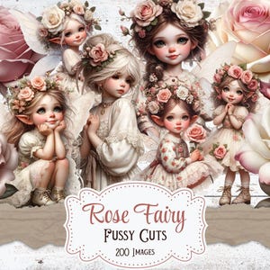 Rose Fairy Kieskeurig Cuts Vintage Fairy Afdrukbare Junk Journal Shabby Chic Tuin Scrapbooking Kaarten Maken Digitale Bloemenfee Efemere Knipsels