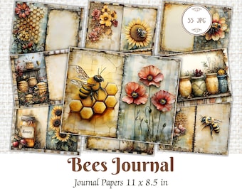 Vintage Bee Junk Journal Pages: Rustic Scrapbooking Printables (Digital Download)