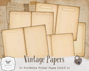 Vintage Lined Junk Journal Filler Pages – Printable Writing & Ledger Papers, Neutral Backgrounds (Digital Download)