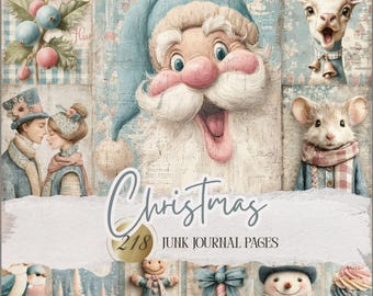 Pastel Christmas Junk Journal Kit – Shabby Chic Winter Ephemera (Digital Download)