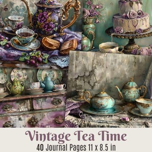 Tea Time Junk Journal Pages Vintage Teacups Printables Tea Party Digital Download Antique Tea Scrapbooking Supplies Shabby Chic Tea Ephemera
