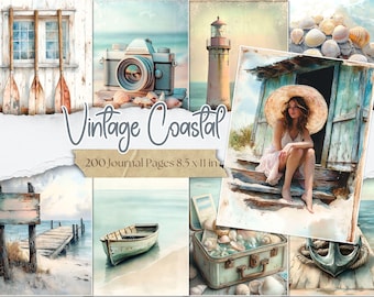 Coastal Junk Journal Pages: Vintage Ocean Ephemera, Seaside Scrapbook (Digital Download)