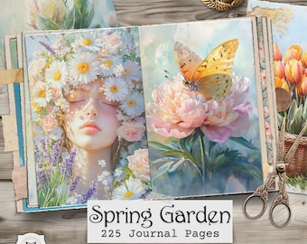Pagine del diario "Spring Garden Junk": effimere floreali vintage, farfalle stampabili (download digitale)