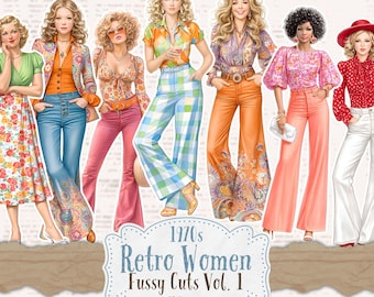1970s Fashion Fussy Cuts: Retro Women Paper Dolls (Digital Download)