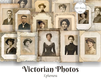 Victorian Era Photos Ephemera, Victorian Portraits Junk Journal, 1900s Printable Pages, Vintage Scrapbooking Supplies, Digital Old Photos