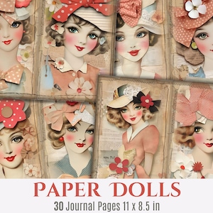 Paper Dolls Junk Journal Pages Vintage Dolls Digital Papers Dolls Printables Vintage Scrapbooking Whimsical Collage Paper Doll Ephemera