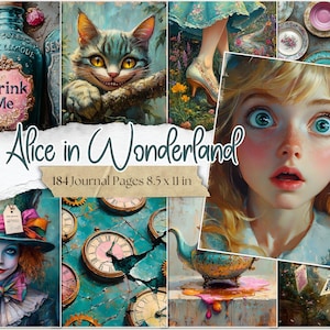 Alice no País das Maravilhas Junk Journal Pages Wonderland Digital Papers Alice Printable Chapeleiro Maluco Ephemera Fantasia Scrapbooking Alice Adventures