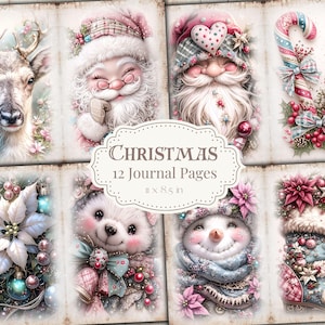 Pastell Weihnachten Junk Journal Kit: Glitzernde Winter Seiten (Digitaler Download)