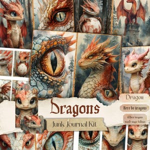 Dragon Junk Journal Kit Mystical Fantasy Ephemera Vintage Dragon Pages Mythical Scrapbook Printable Medieval Collage Sheets Enchanted Papers