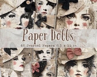Whimsical Paper Dolls: Junk Journal Ephemera, Collage Sheets (Digital Download)