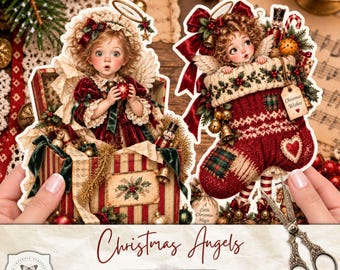 Vintage Christmas Angel Fussy Cuts, 26 Victorian Angel Printables, Christmas Junk Journal Ephemera, Scrapbook Digital Download