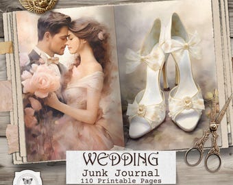 Vintage Wedding Junk Journal Pages: Romantic Scrapbooking (digital