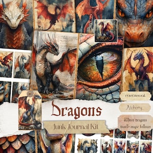 Dragon Junk Journal Kit Mystical Fantasy Ephemera Vintage Dragon Pages Mythical Scrapbook Printable Medieval Collage Sheets Enchanted Papers