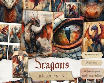 Dragon Junk Journal Kit, Mystical Ephemera, Medieval Printable (Digital Download)
