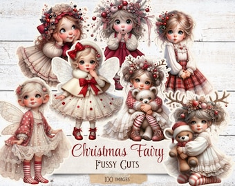 Christmas Fairy Fussy Cuts – Vintage Holiday Printables, Festive Junk Journal Ephemera, Digital Download