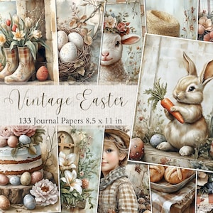 Ostern Junk Journal Seiten Vintage Ostern Printables Frühling Scrapbooking Zubehör Ostern Digitale Papiere Osterhase Ephemera Frühling Collage