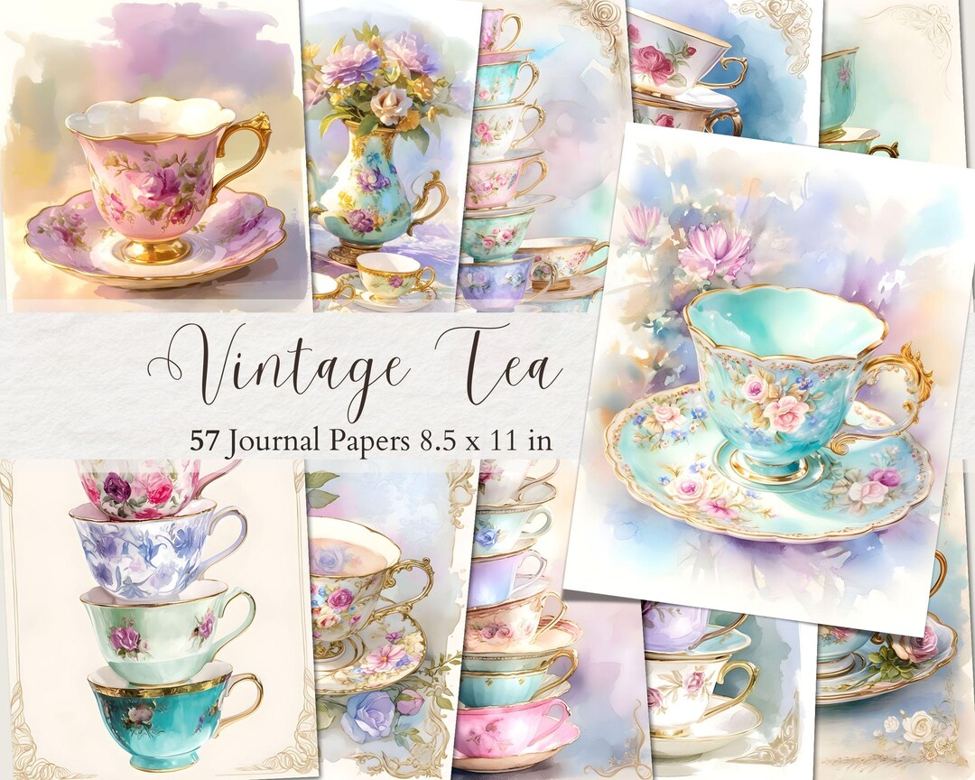 Vintage Tea Junk Journal Pages Teapot Printables Tea Cups Scrapbook ...