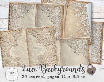 Fondos de encaje para diarios basura: paquete de papel vintage marfil, páginas de relleno neutras, descarga digital