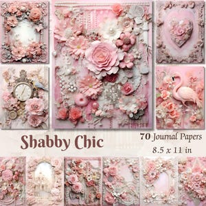 Páginas de diario basura Shabby Chic en color rosa, imprimibles Shabby, kit de scrapbooking digital, hojas de collage victoriano de técnica mixta, material efímero Shabby Chic