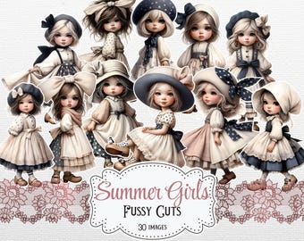 Cottagecore Summer Girls Fussy Cuts: Vintage Paper Dolls (Digital Download)