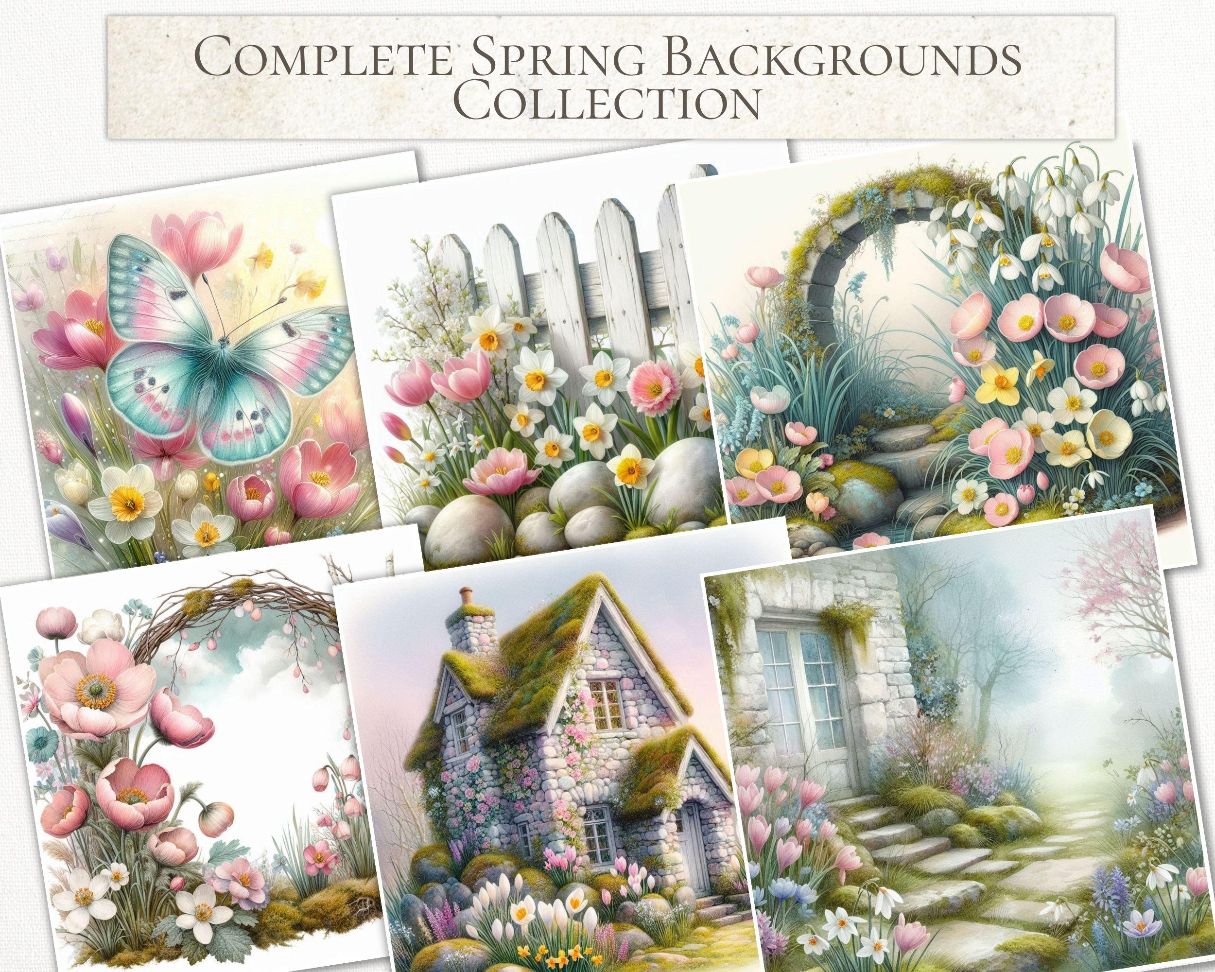 Spring Junk Journal Backgrounds – Cottagecore Spring Printable Papers ...