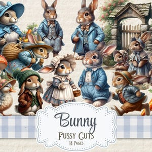 Coelho da Páscoa Fussy Cuts Vintage Bunny Printables Rabbit Digi Kit Beatrix Potter Style Digital Papers Printable Easter Ephemera Cottagecore